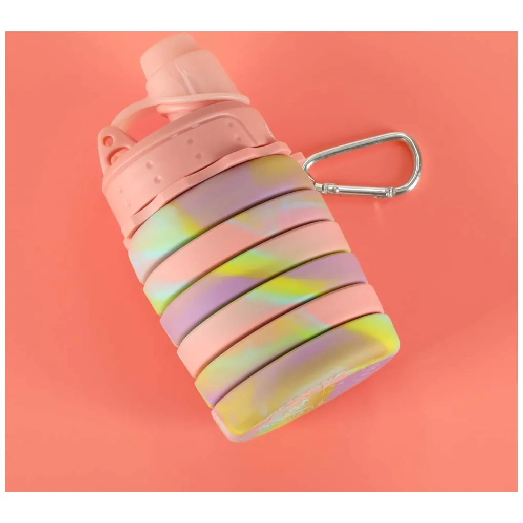 Butelka na wodę bidon silikonowy składany z uchwytem BPA FREE 500ml tęczowy - obrazek 13