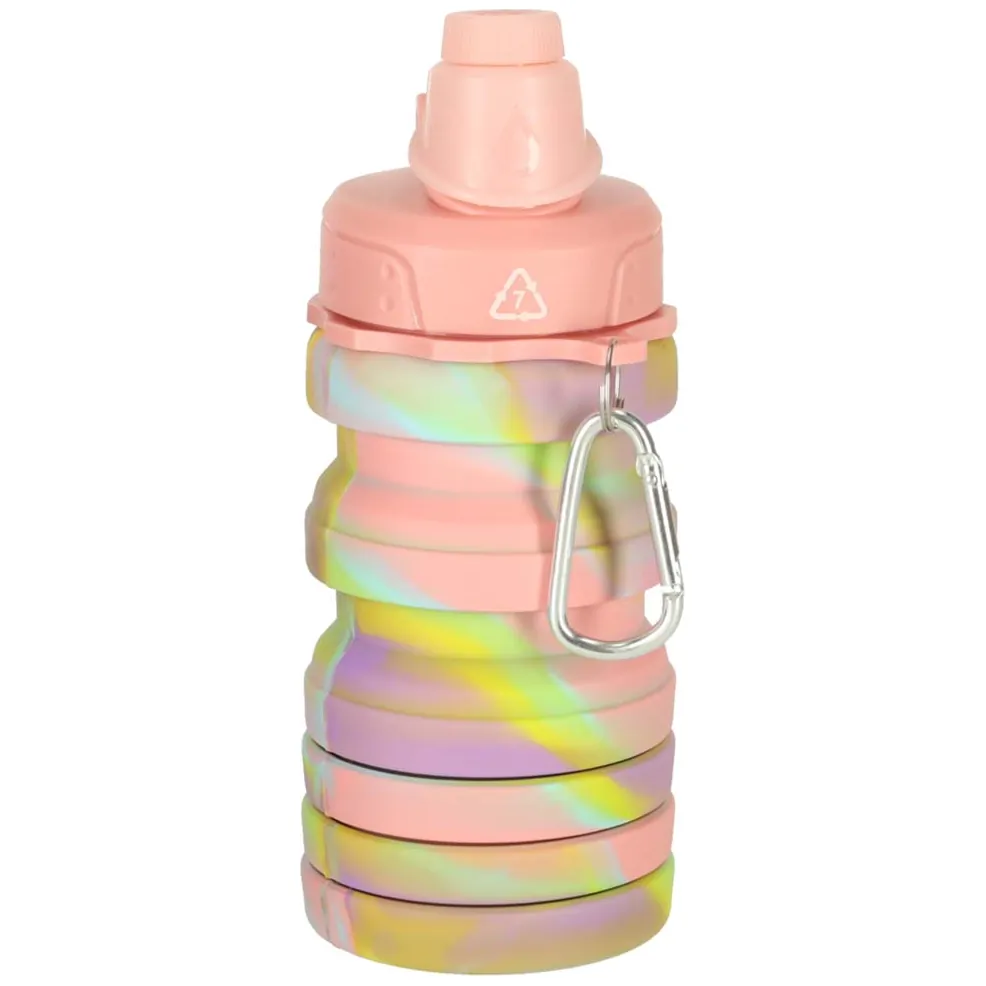 Butelka na wodę bidon silikonowy składany z uchwytem BPA FREE 500ml tęczowy - obrazek 2