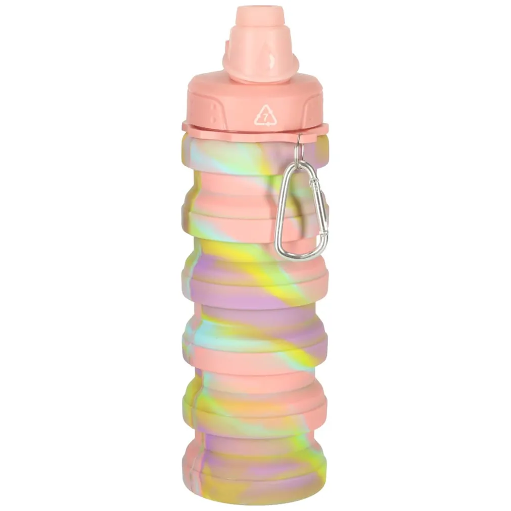 Butelka na wodę bidon silikonowy składany z uchwytem BPA FREE 500ml tęczowy - obrazek 3