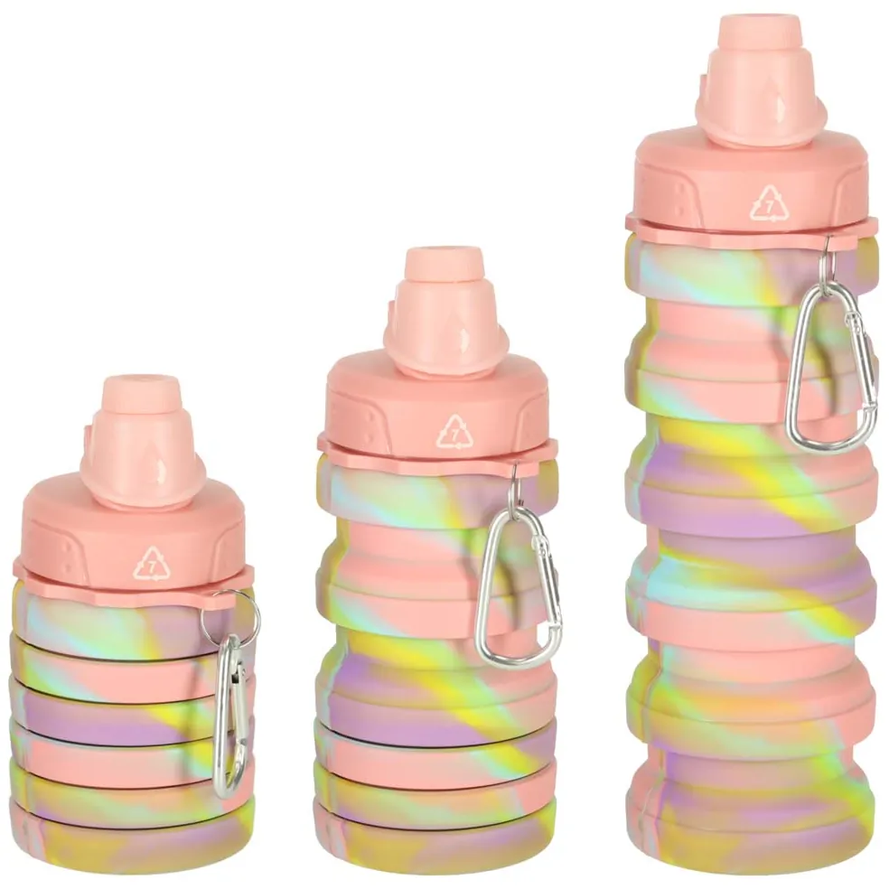 Butelka na wodę bidon silikonowy składany z uchwytem BPA FREE 500ml tęczowy - obrazek 4