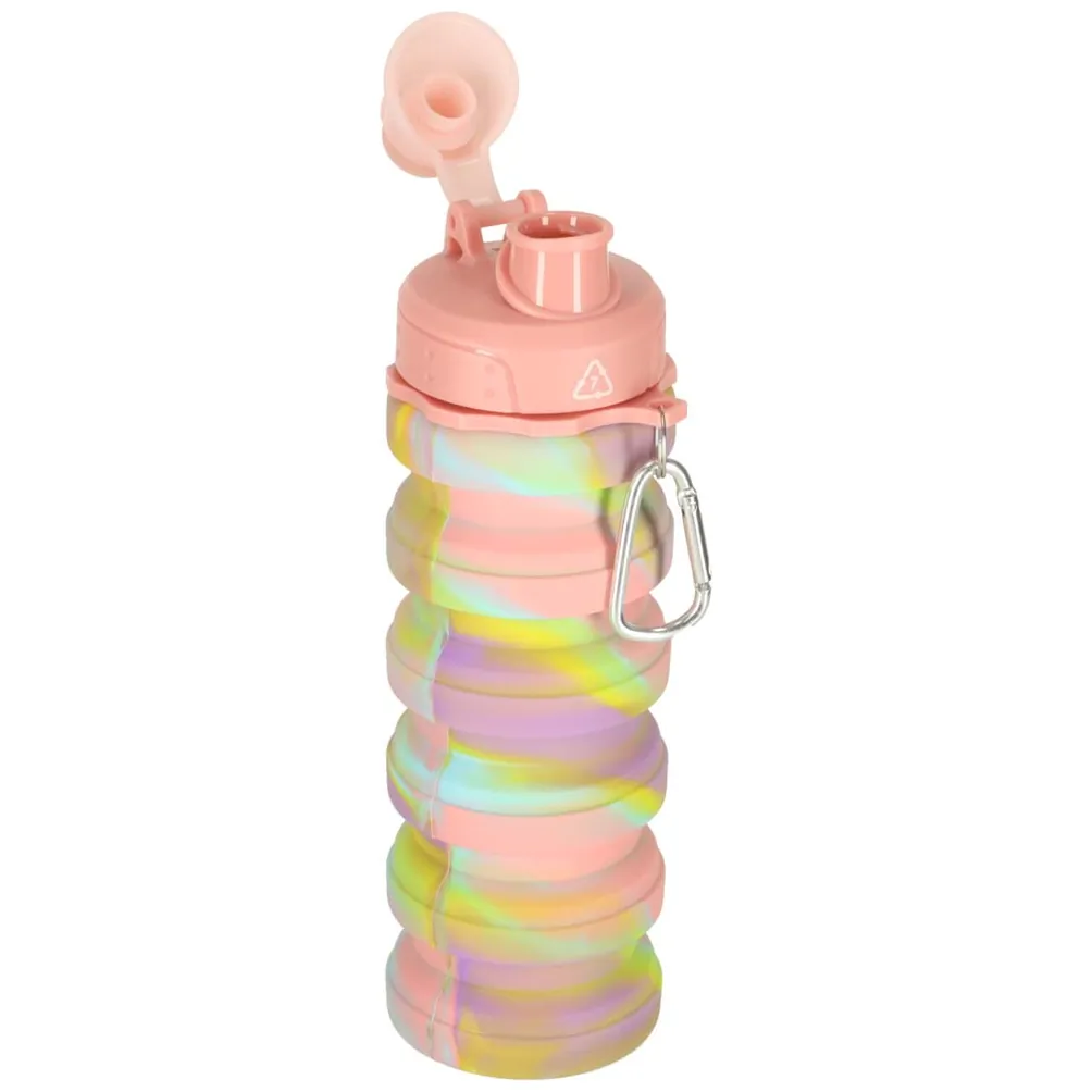 Butelka na wodę bidon silikonowy składany z uchwytem BPA FREE 500ml tęczowy - obrazek 5