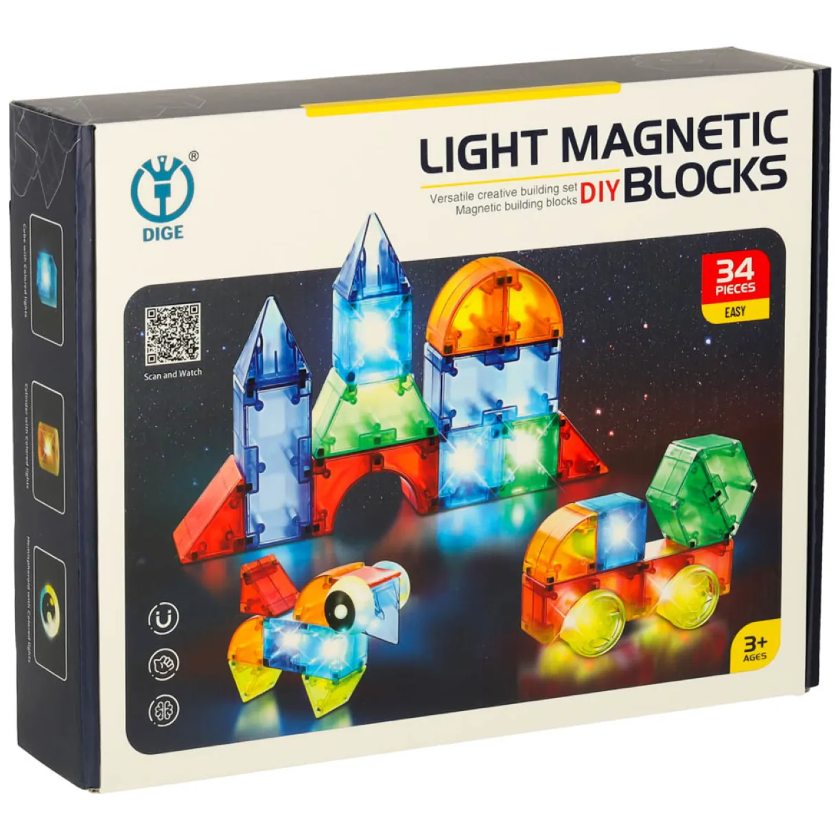 Klocki magnetyczne konstrukcyjne świecące elementy figury 3D 32el. - obrazek 9