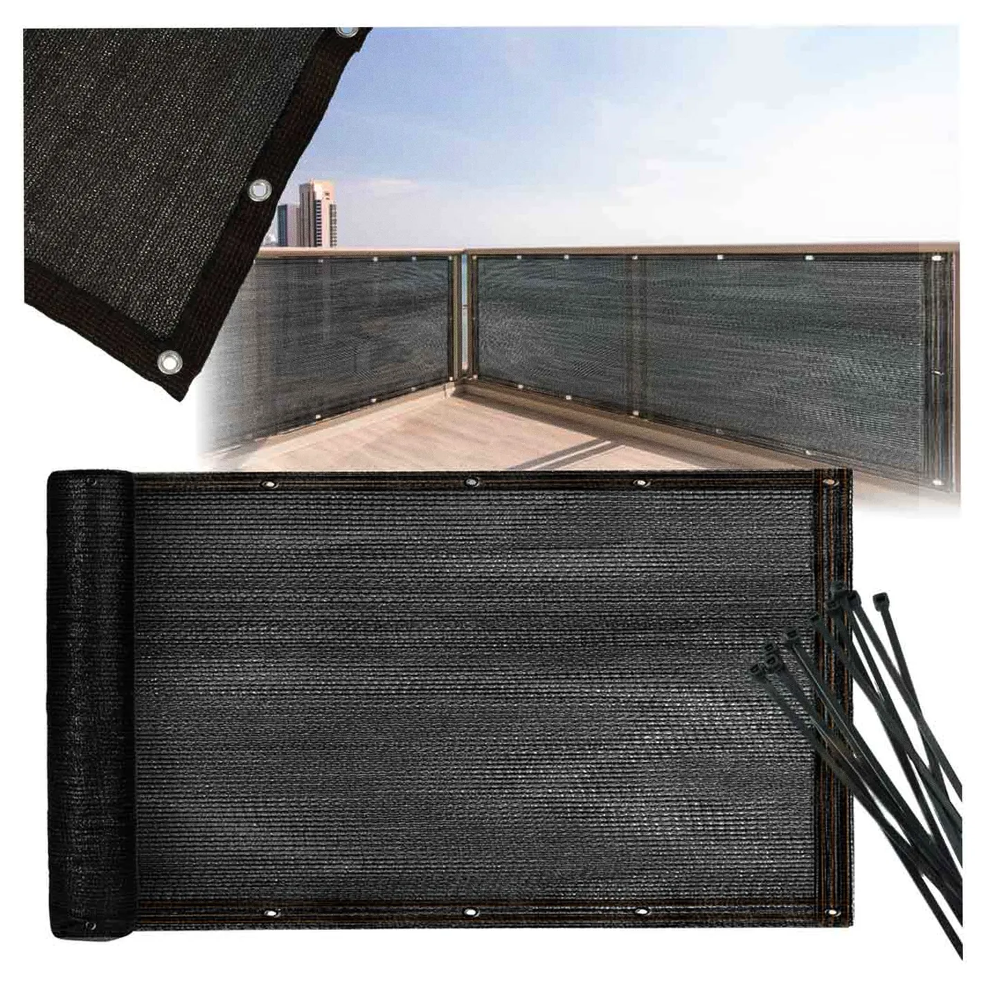 Osłona balkonowa LUARO mata maskująca siatka cieniująca na balkon taras 150g/m2 105x700cm UV + Trytytki