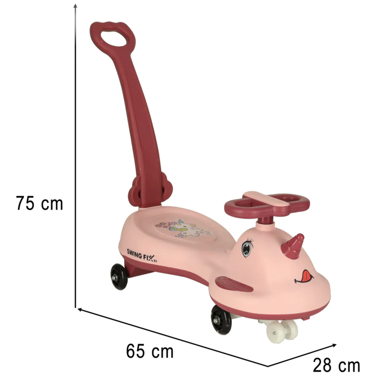 Jeździk grawitacyjny LED Swing FIX S1 skuter z rączką różowy max 65kg - obrazek 11