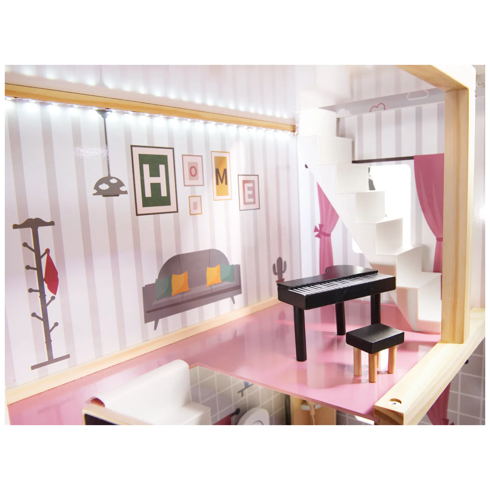 Domek dla lalek drewniany MDF mebelki 78cm biały LED - obrazek 10