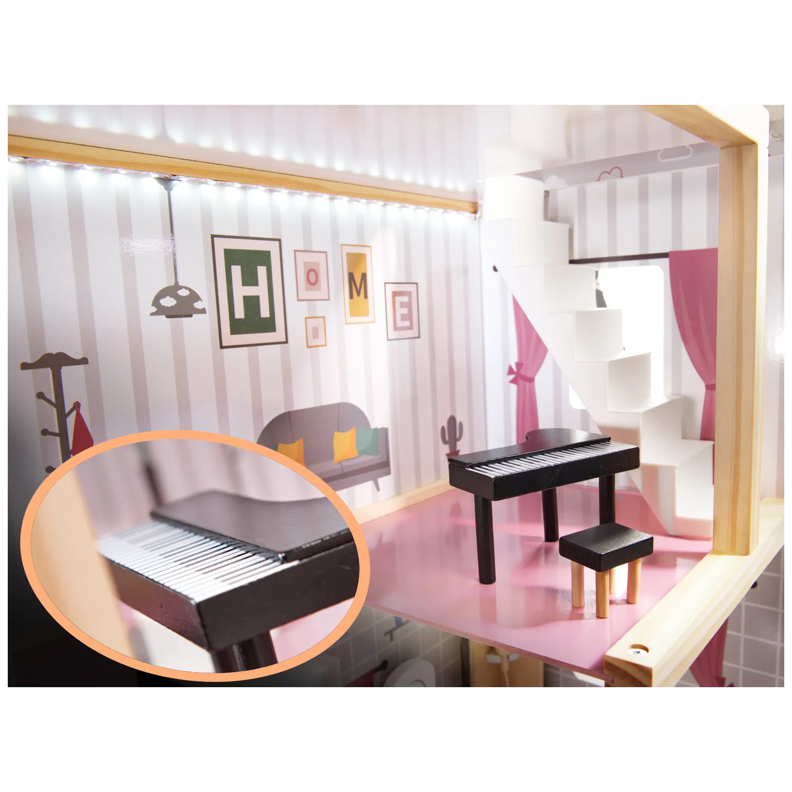 Domek dla lalek drewniany MDF mebelki 78cm biały LED - obrazek 11