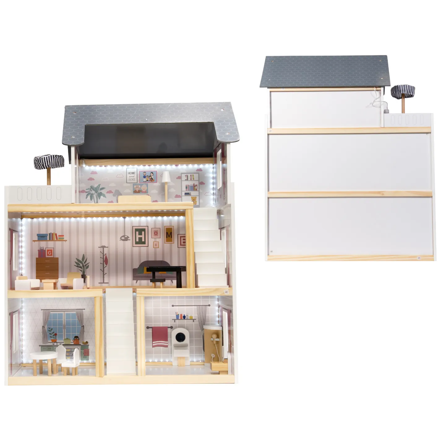 Domek dla lalek drewniany MDF mebelki 78cm biały LED - obrazek 17