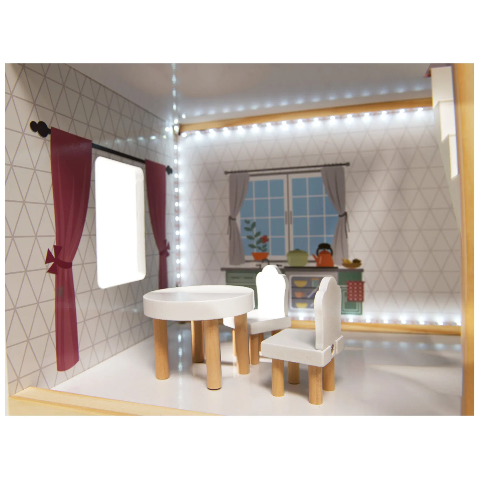 Domek dla lalek drewniany MDF mebelki 78cm biały LED - obrazek 8