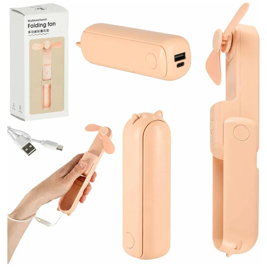 Wiatrak biurkowy wentylator mini ręczny składany wiatraczek przenośny USB różowy - obrazek 15