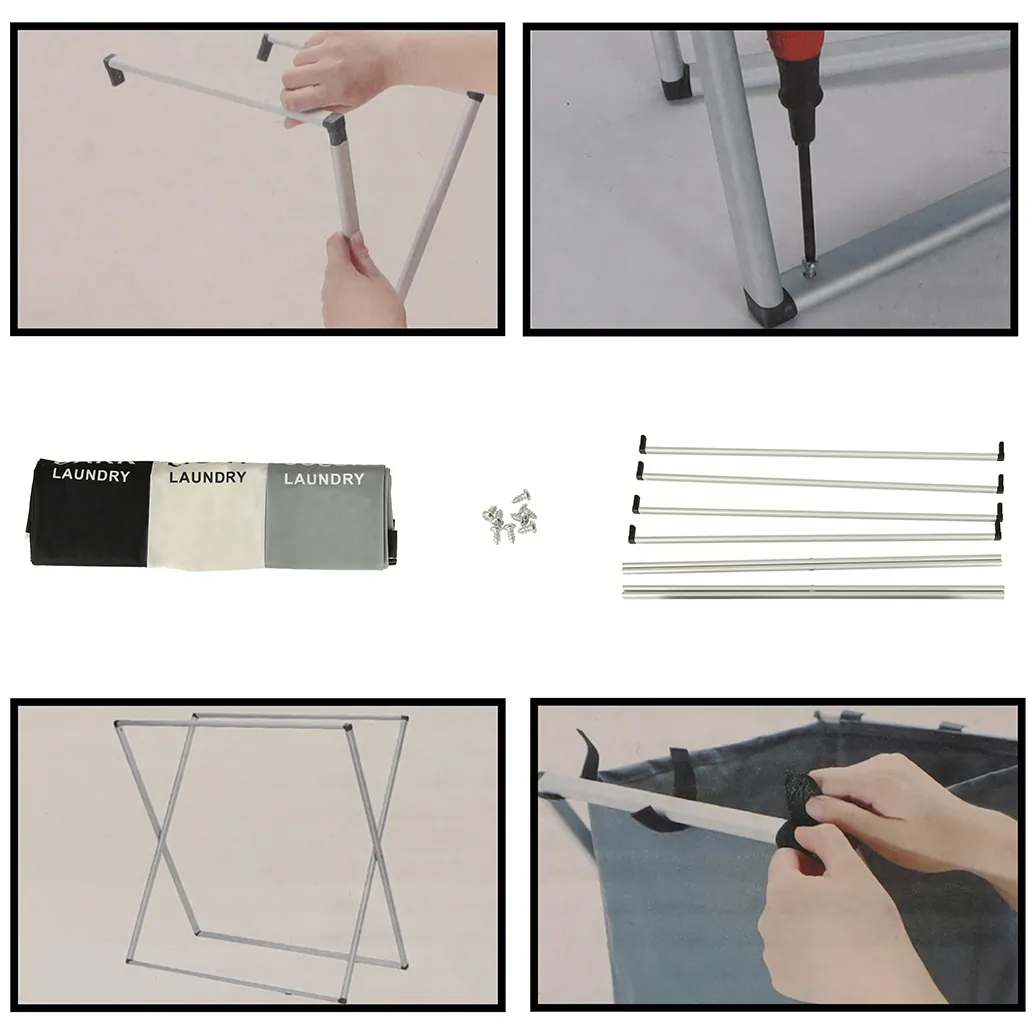 Kosz na pranie segregacja organizer 3 komory 135l - obrazek 6
