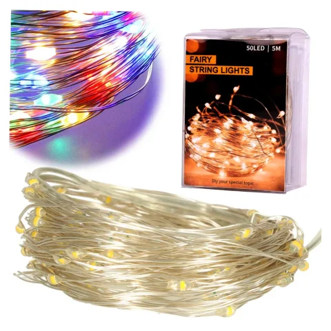 Lampki LED druciki dekoracyjne świąteczne choinkowe 5m 50LED multikolor