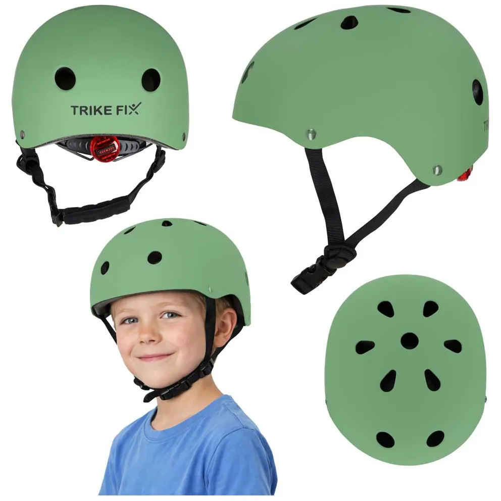 Kask rowerowy dla dziecka Trike Fix dziecięcy regulowany LED S 48-54cm zielony ciemny