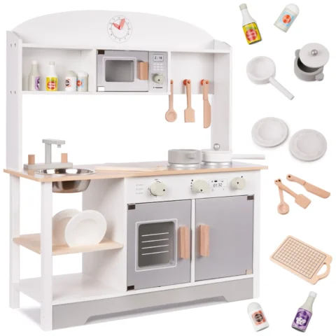 Kuchnia dla dzieci drewniana  MDF MODERN CLASSIC akcesoria 82cm szara