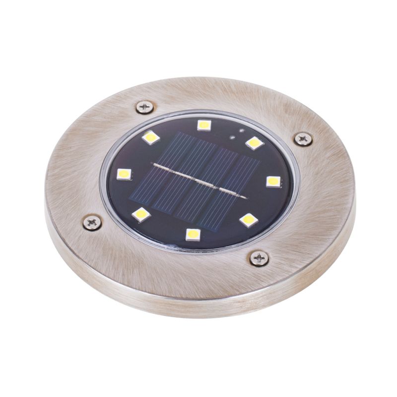 Lampy ogrodowe solarne najazdowe gruntowe czujnik zmierzchu wbijane świecący dysk 8LED 4szt. ciepły biały - obrazek 5