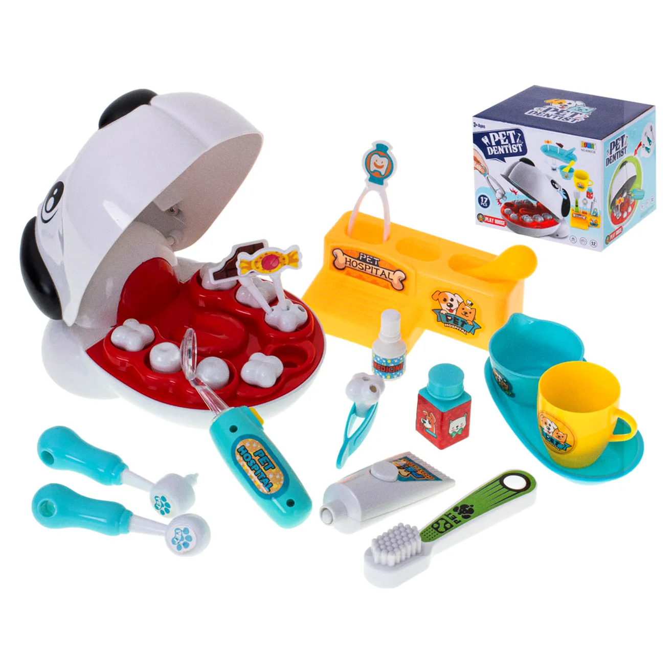 Chory ząbek dentysta zwierząt pies piesek zabawa wylecz zęba nauka weterynarz
