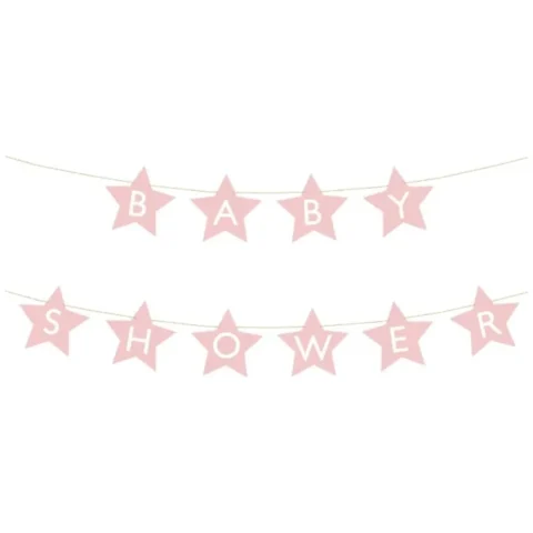 Baner napis na baby shower gwiazdki jasnoróżowe 290cm x 16,5cm