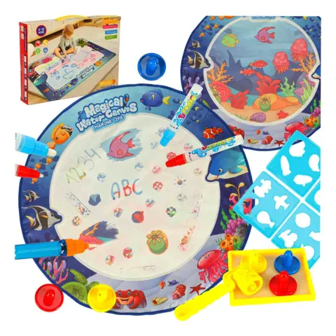 Mata wodna do malowania rysowania wodą mazaki pieczątki szablony wałek okrągła 80cm wodny świat