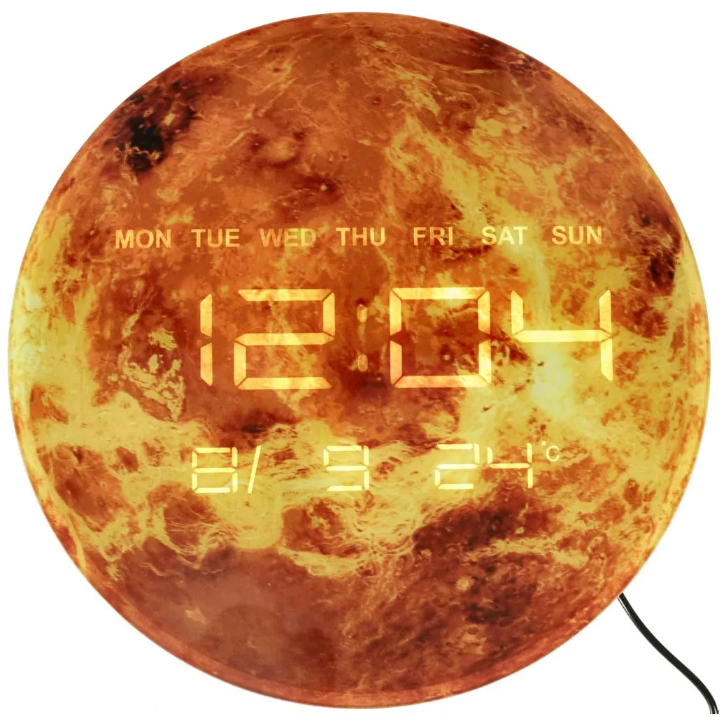 Zegar ścienny planeta mars z wyświetlaczem LED 32 cm pomarańczowy - obrazek 2
