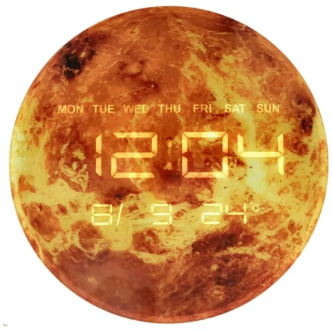Zegar ścienny planeta mars z wyświetlaczem LED 32 cm pomarańczowy