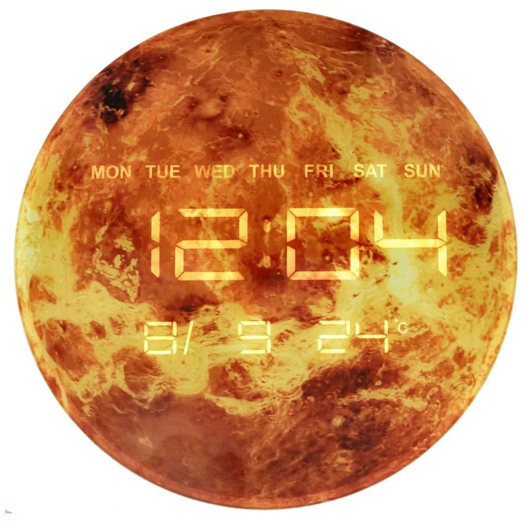 Zegar ścienny planeta mars z wyświetlaczem LED 32 cm pomarańczowy