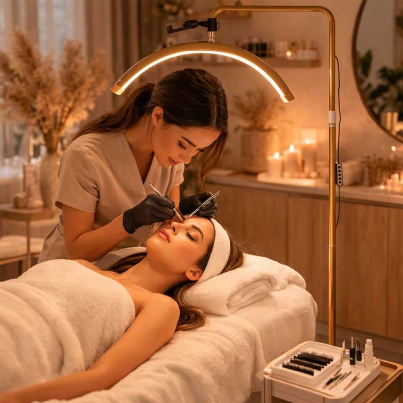 Lampa do przedłużania rzęs LED 36W regulowana kosmetyczna bezcieniowa łuk złota - obrazek 15