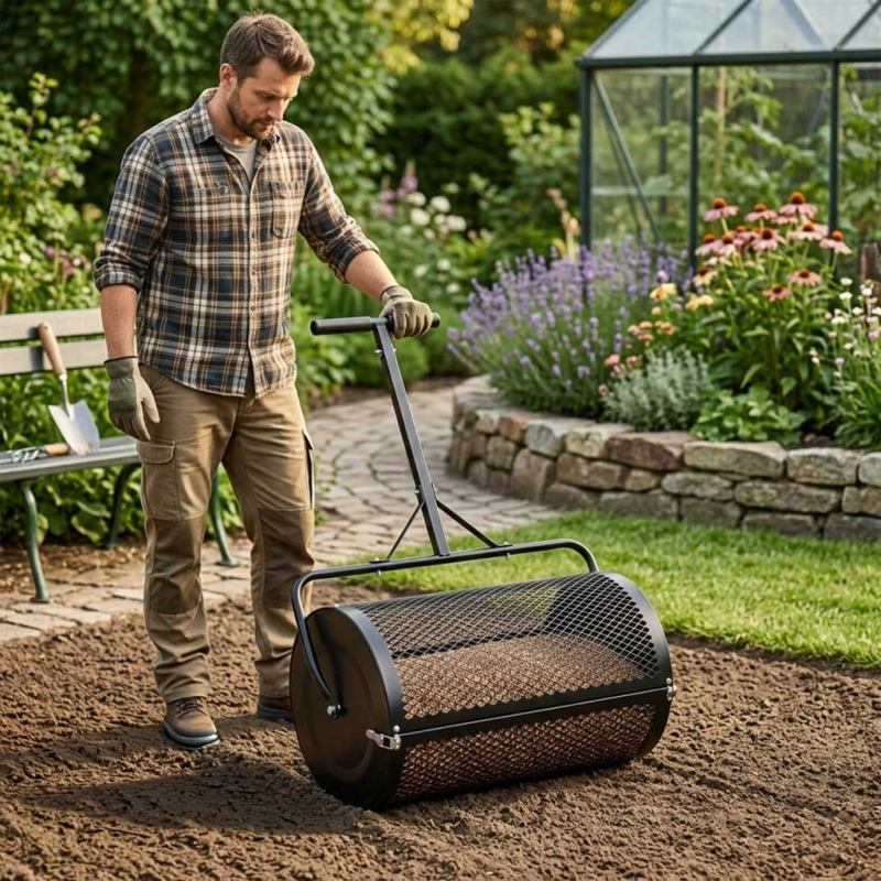 Rozsiewacz kompostu nawozu do trawnika LUARO walec siatkowy ogrodowy siewnik - obrazek 11