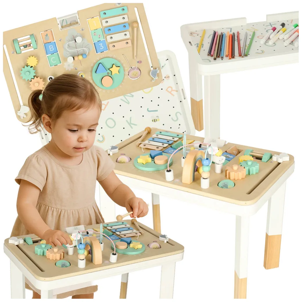 Tablica manipulacyjna LULILO LUDO stolik drewniany sensoryczny 2w1 miętowy - obrazek 11