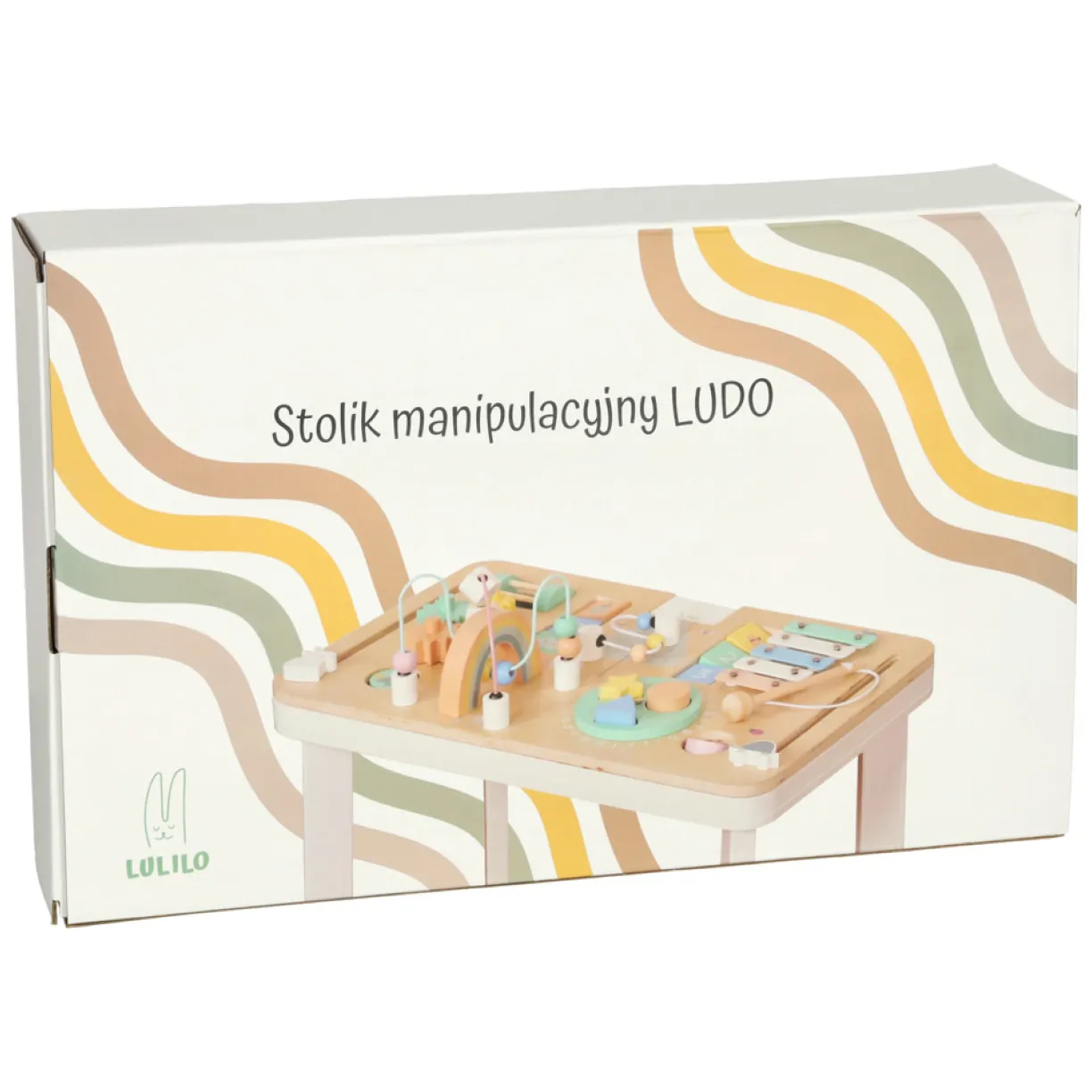 Tablica manipulacyjna LULILO LUDO stolik drewniany sensoryczny 2w1 miętowy - obrazek 5