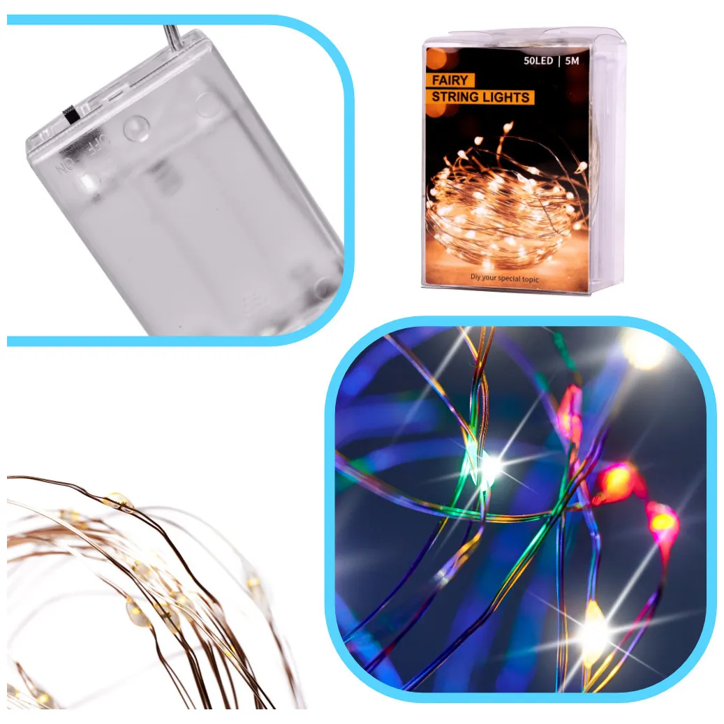 Lampki LED druciki dekoracyjne świąteczne choinkowe 5m 50LED multikolor - obrazek 2
