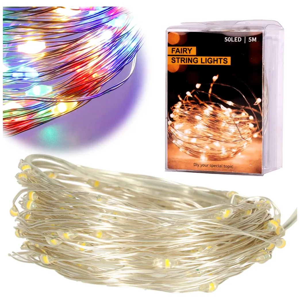 Lampki LED druciki dekoracyjne świąteczne choinkowe 5m 50LED multikolor