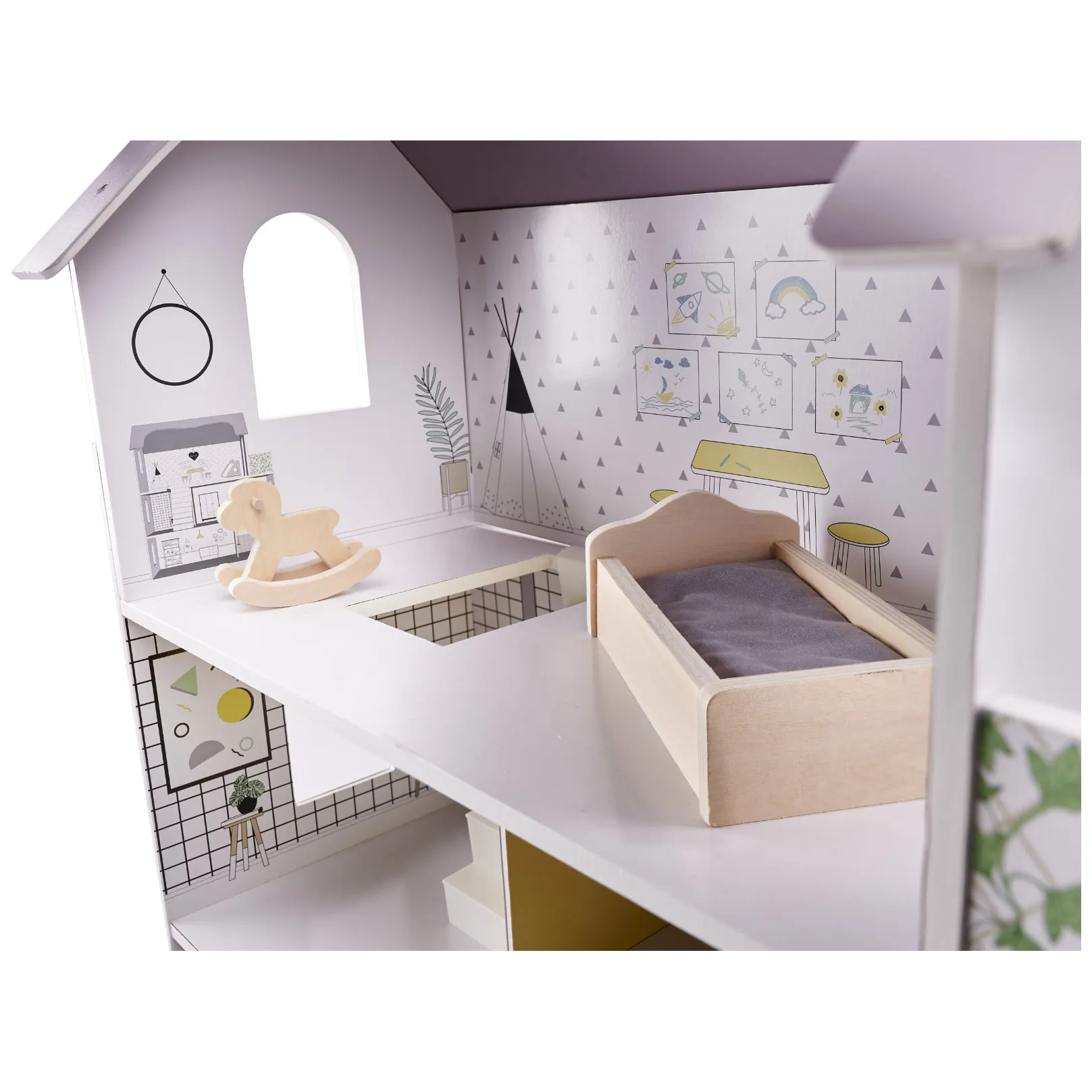 Domek dla lalek drewniany mebelki 70cm szary - obrazek 10