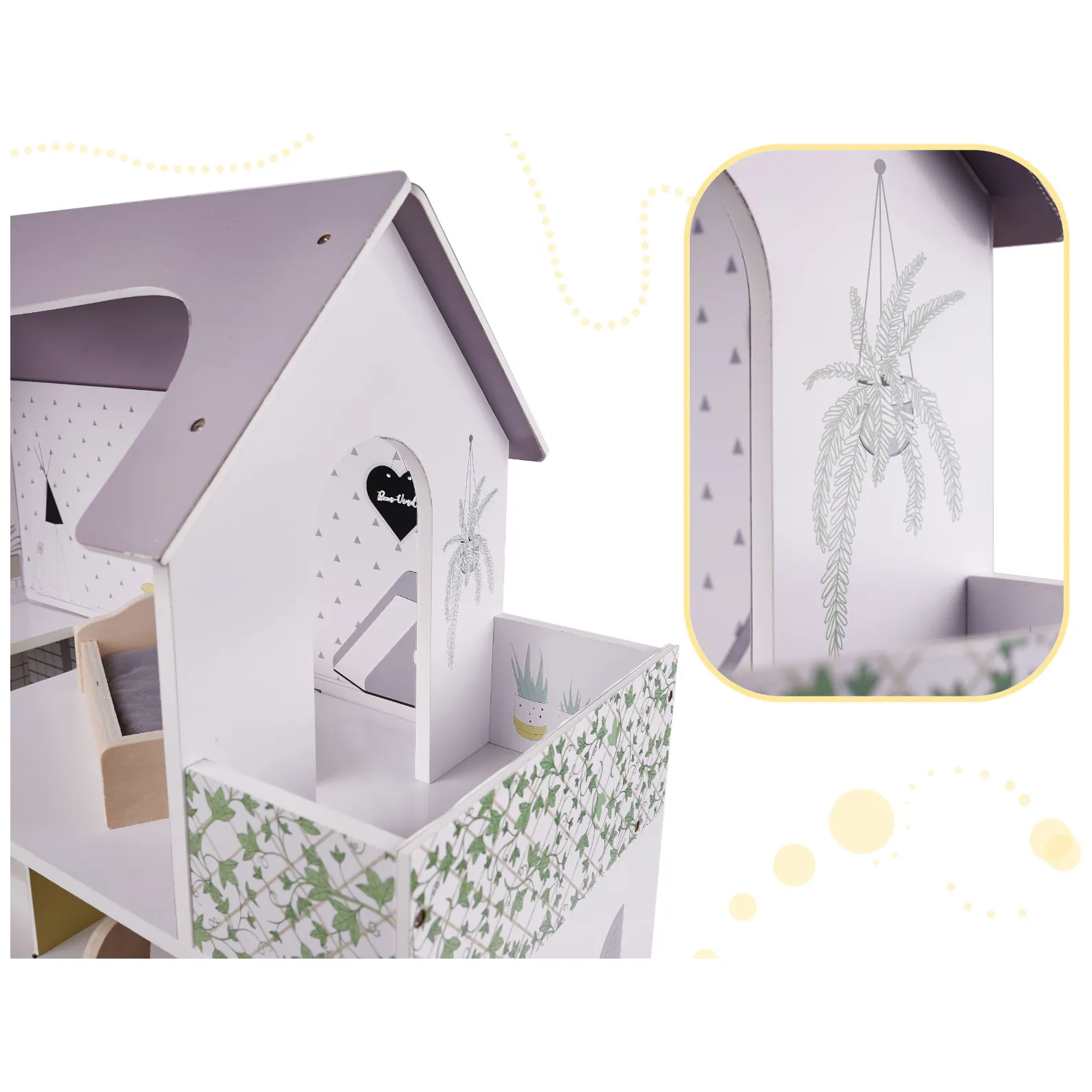 Domek dla lalek drewniany mebelki 70cm szary - obrazek 12