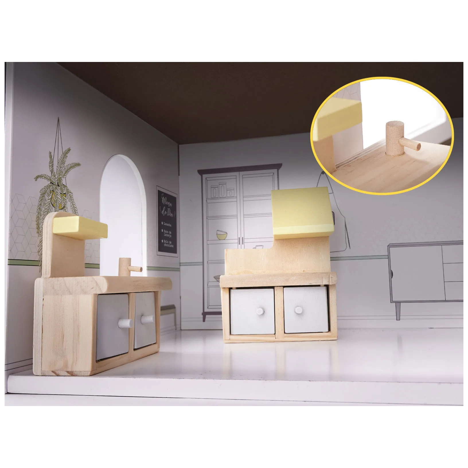 Domek dla lalek drewniany mebelki 70cm szary - obrazek 4