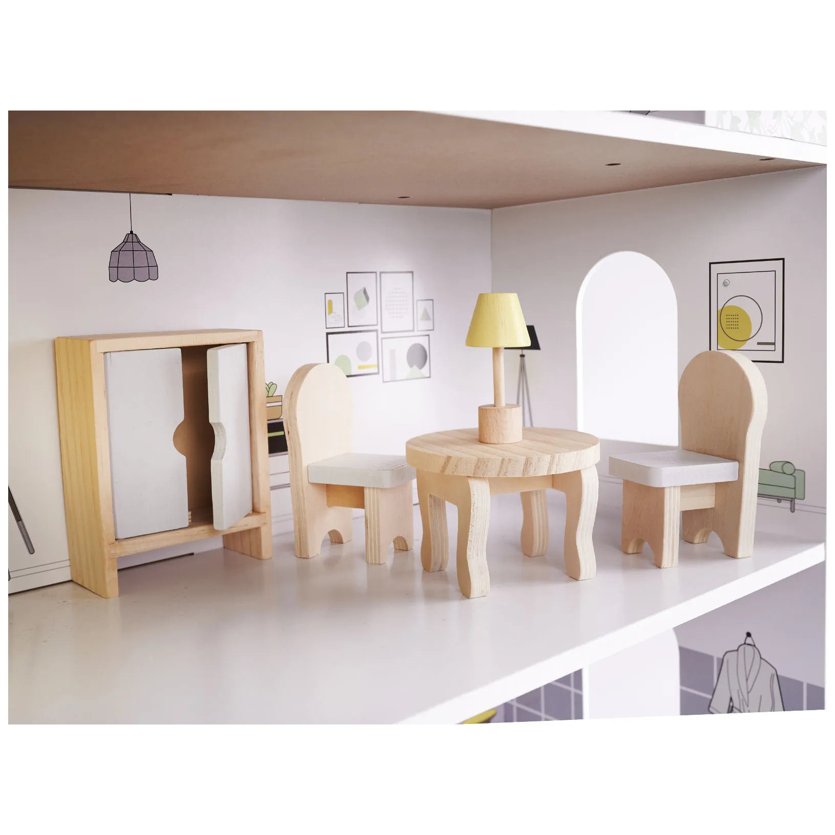 Domek dla lalek drewniany mebelki 70cm szary - obrazek 8