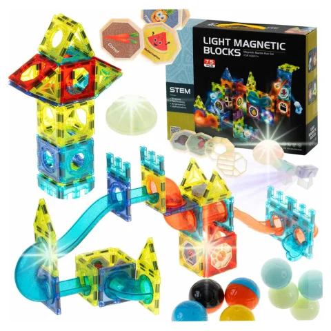 Klocki magnetyczne marble tor kulkowy świecący 75 elementów