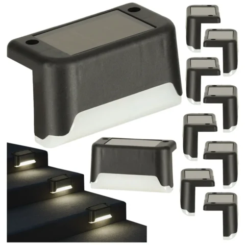 Lampa solarna schodowa ogrodowa zewnętrzna LED na schody czujnik zmierzchu 8 sztuk