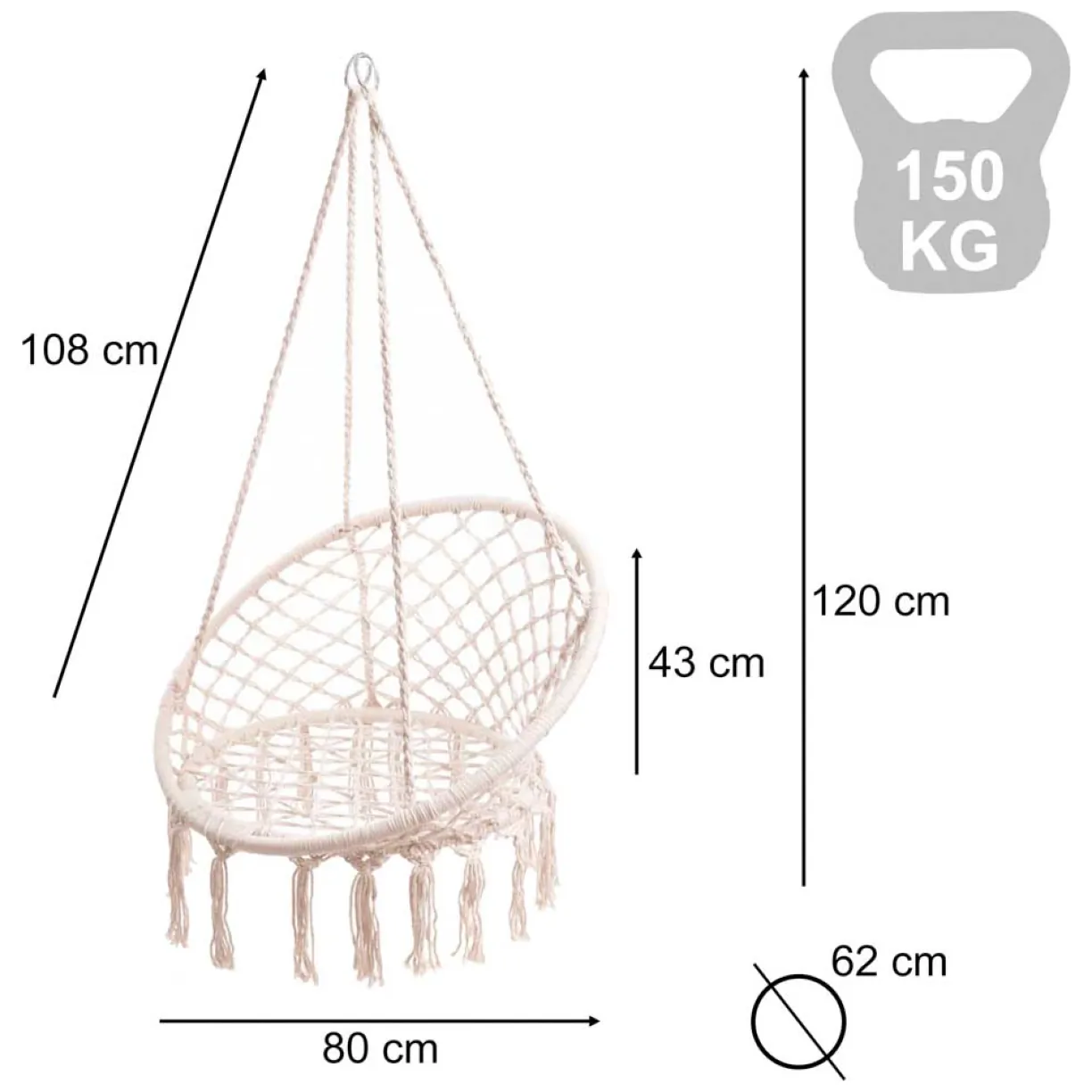 Huśtawka LUARO fotel bocianie gniazdo ecru 80cm 150kg - obrazek 4