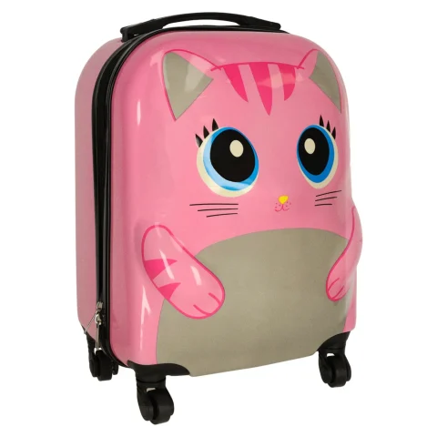 Walizka podróżna dla dzieci bagaż podręczny na kółkach kot różowa