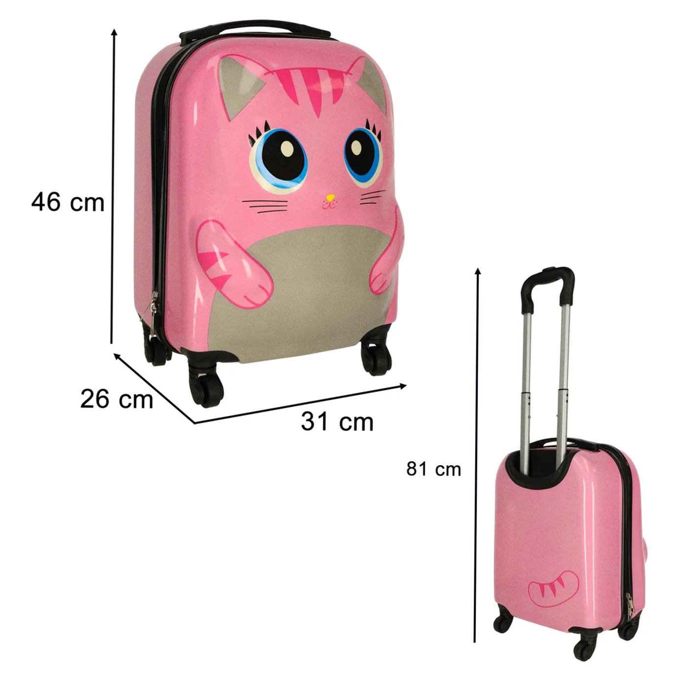 Walizka podróżna dla dzieci bagaż podręczny na kółkach kot różowa - obrazek 6
