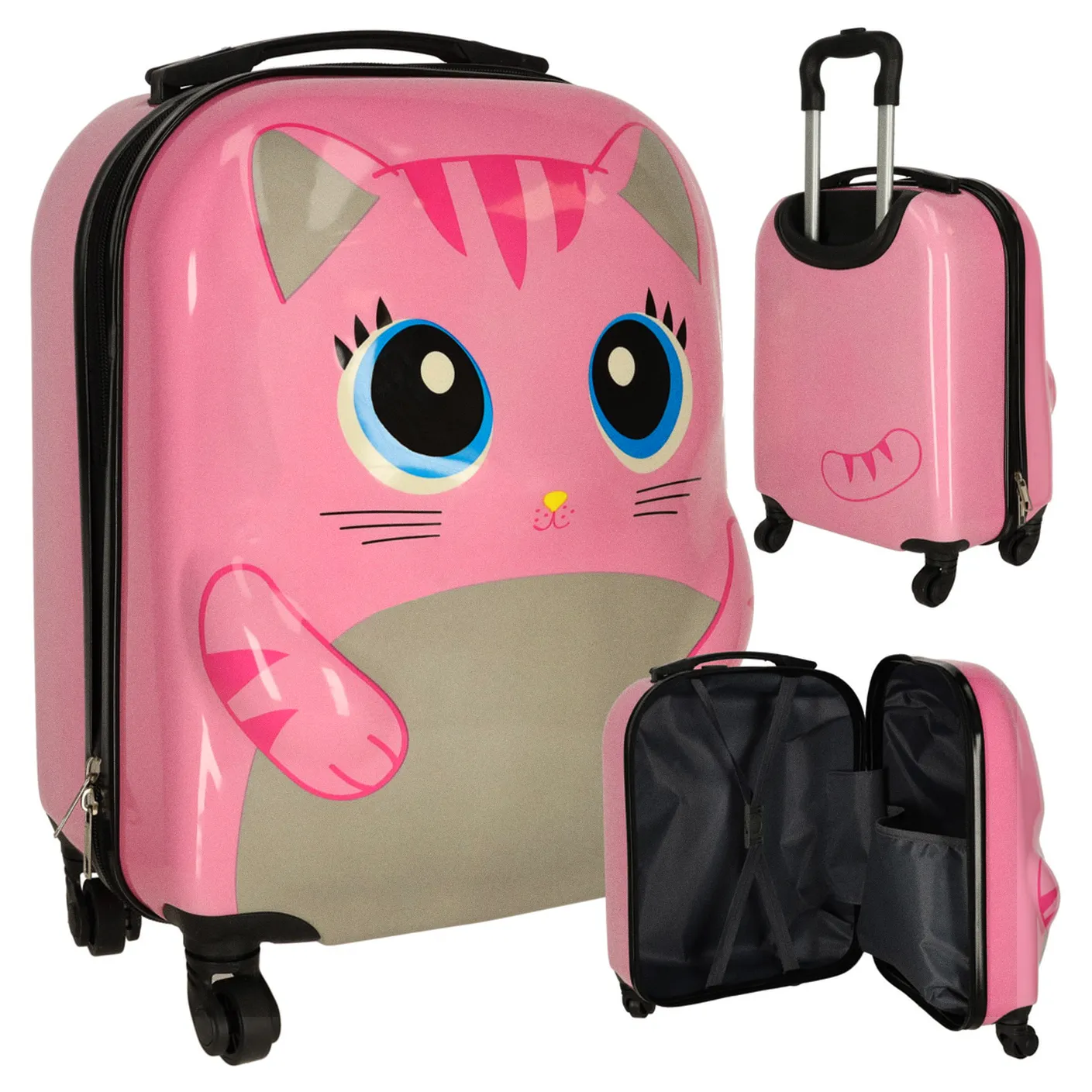 Walizka podróżna dla dzieci bagaż podręczny na kółkach kot różowa - obrazek 9