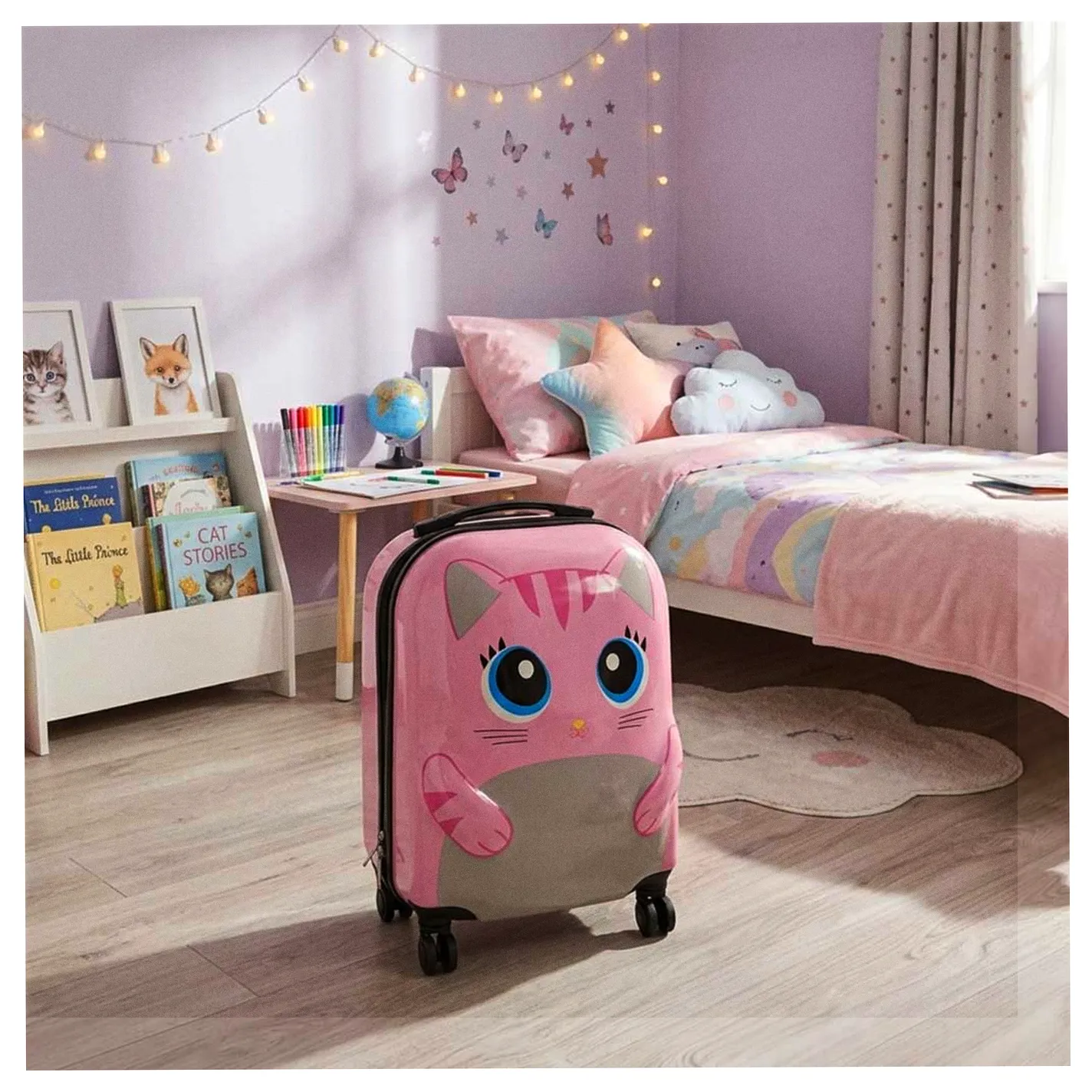 Walizka podróżna dla dzieci bagaż podręczny na kółkach kot różowa - obrazek 10