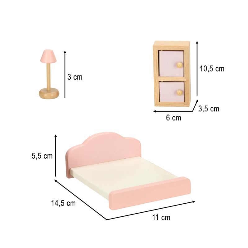 Mebelki do domku dla lalek salon sypialnia łazienka kuchnia drewniane różowe - obrazek 10