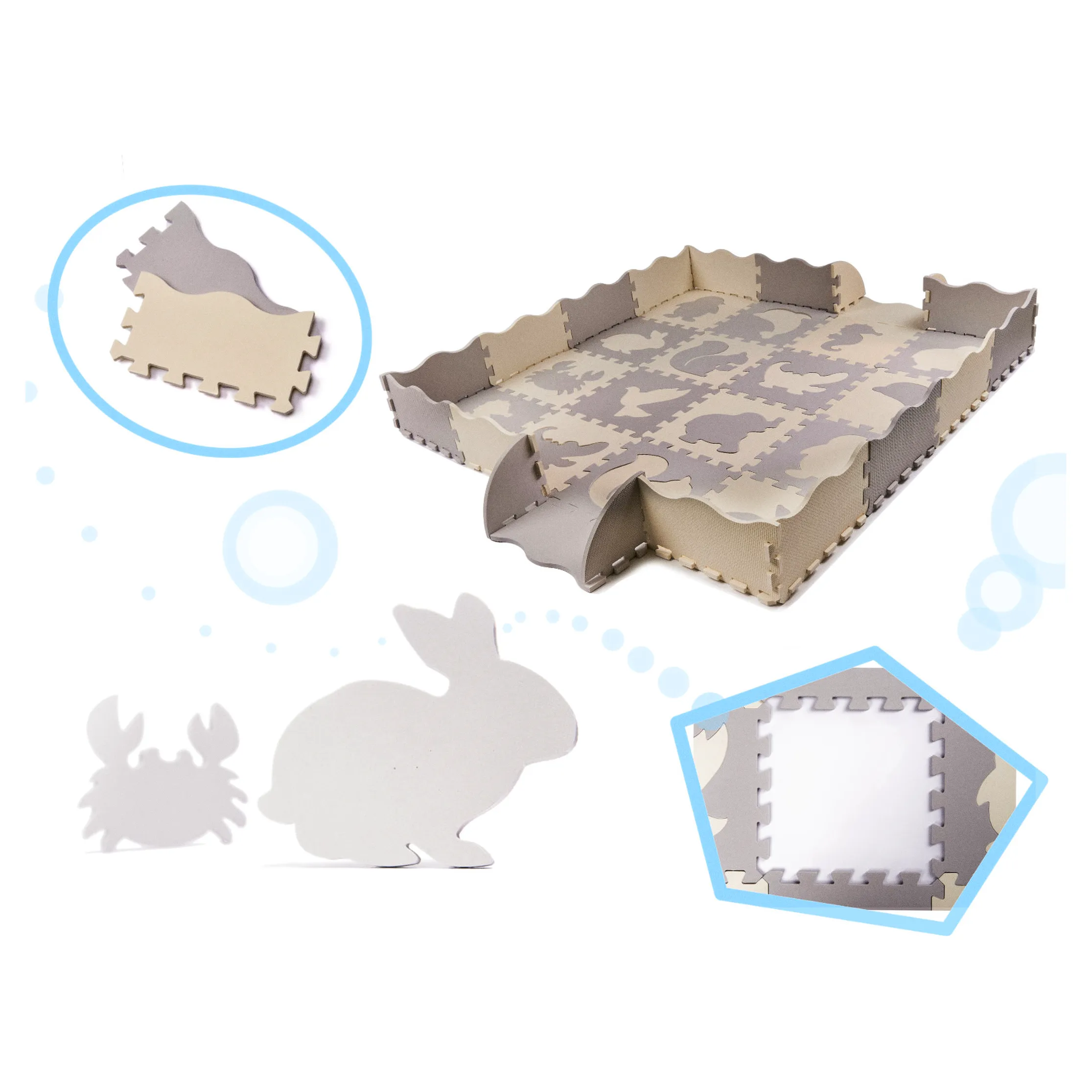 Mata edukacyjna piankowa puzzle szara ecru 36 elementów 150x150cm