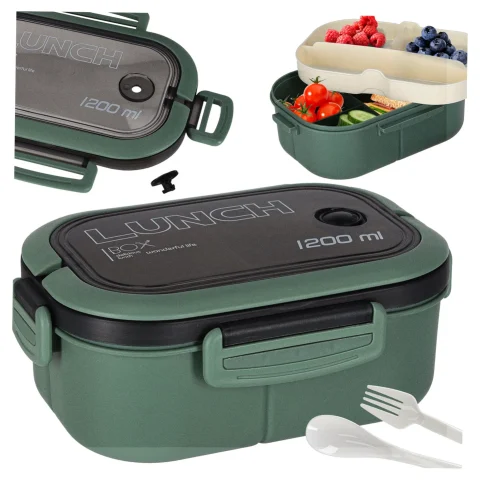 Lunch box śniadaniówka pudełko śniadaniowe z przegródkami dzielone 1200ml zielone