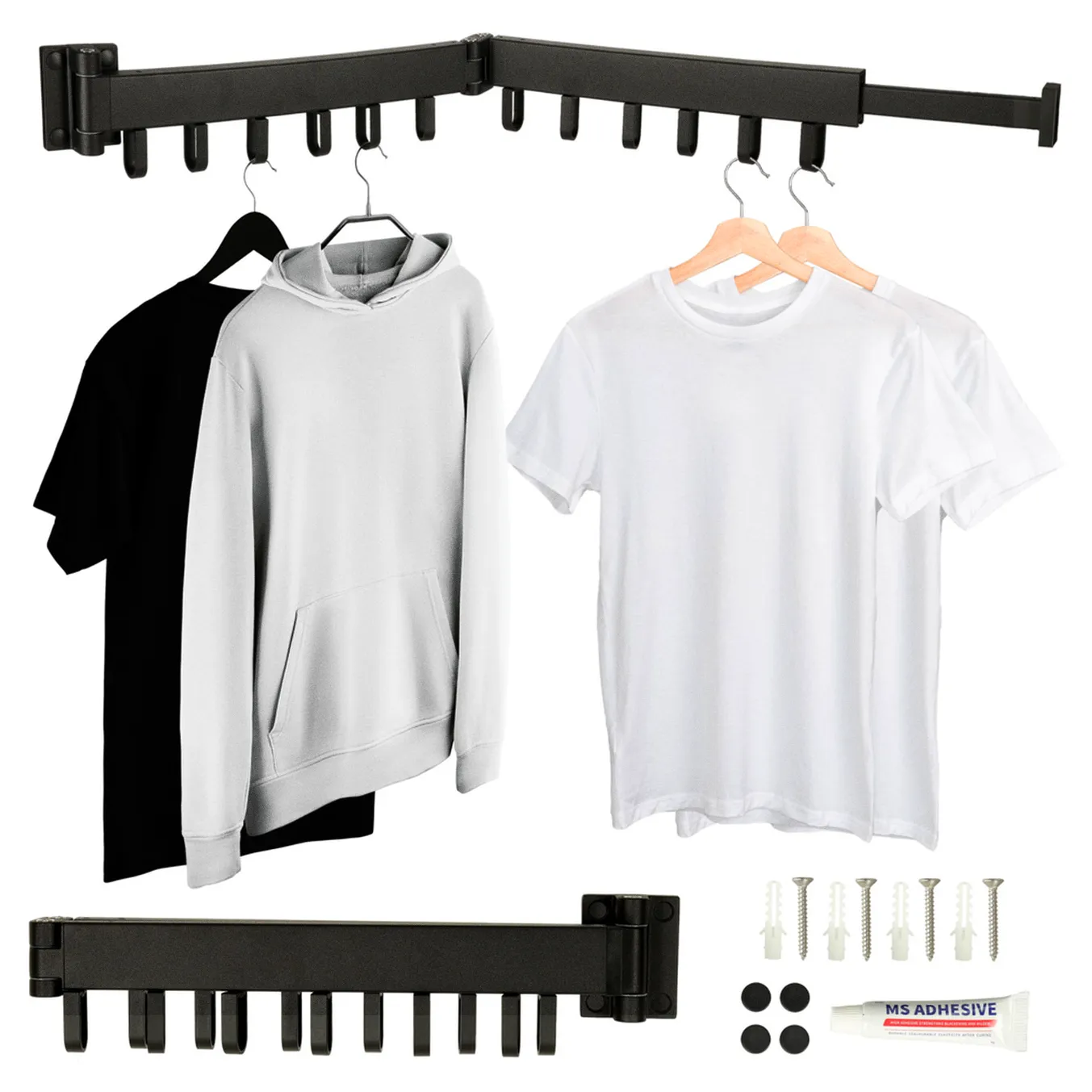 Suszarka na pranie wieszak ścienny naścienny składany teleskopowy czarny 12 haczyków 90cm - obrazek 9