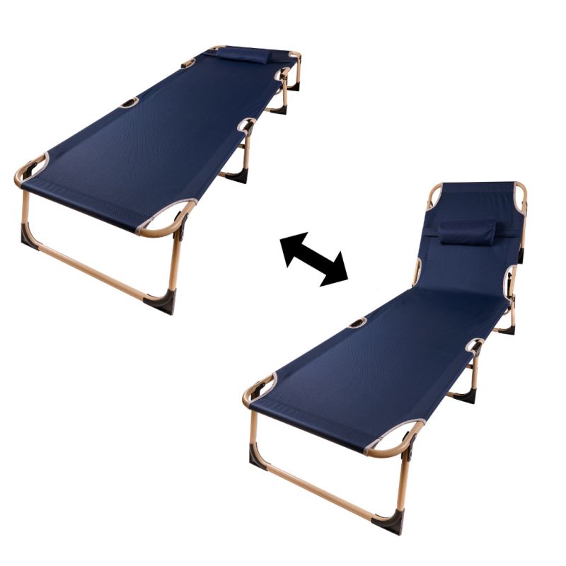 Łóżko polowe LUARO składane turystyczne kanadyjka leżanka z regulacją 193 cm granat - obrazek 4