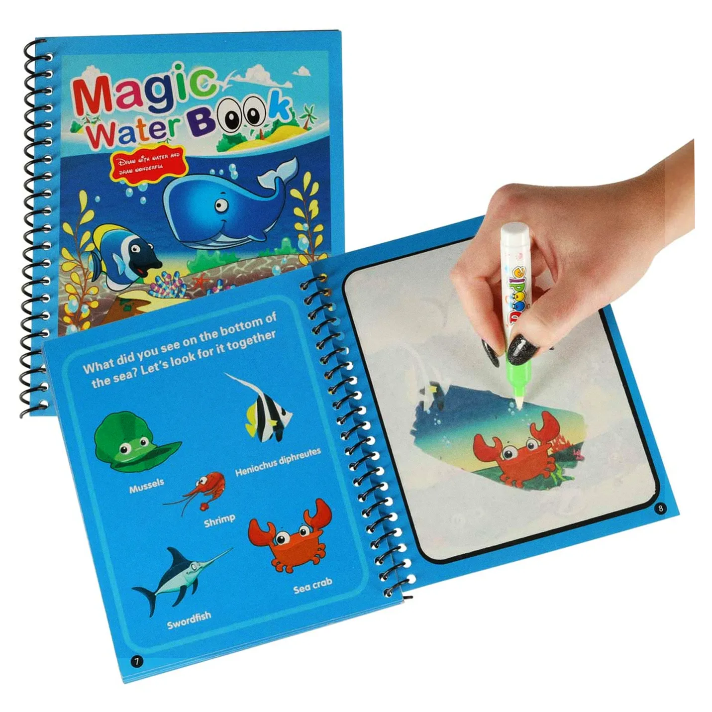 Kolorowanka książeczka wodna z mazakiem zwierzęta morskie niebieska