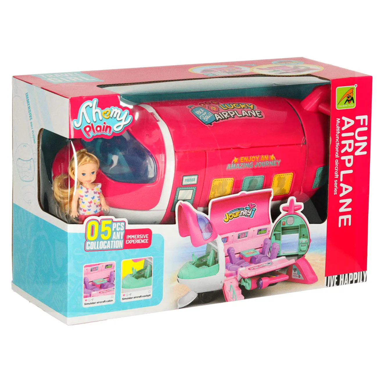 Samolot dla lalek pasażerski 2w1 rozkładany akcesoria różowy - obrazek 12