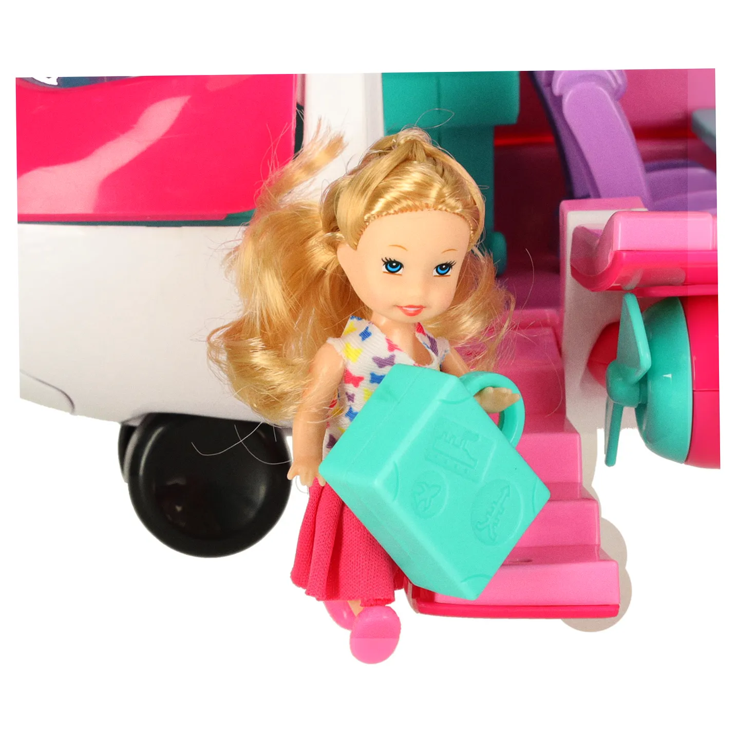 Samolot dla lalek pasażerski 2w1 rozkładany akcesoria różowy - obrazek 5