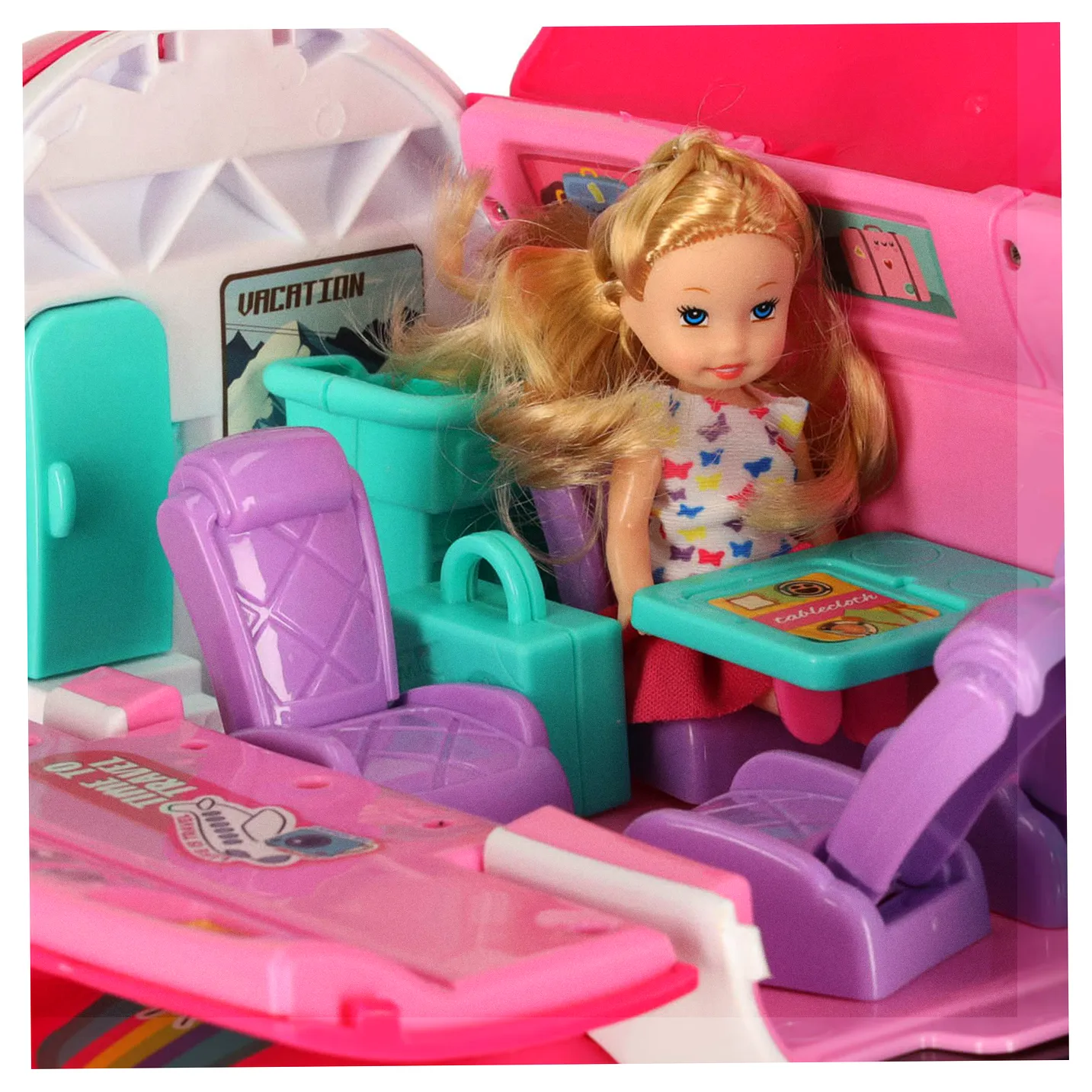 Samolot dla lalek pasażerski 2w1 rozkładany akcesoria różowy - obrazek 6